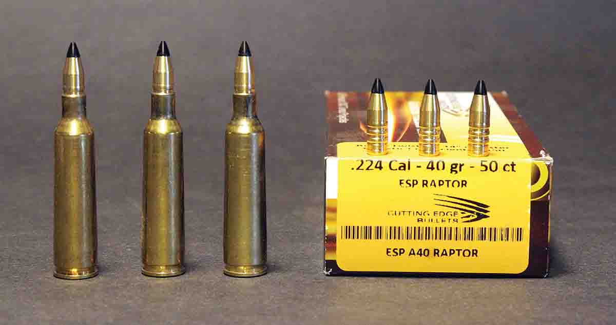 Cutting Edge bullets are nontoxic, and like most monolithic bullets they penetrate deeper than lead-core bullets of the same caliber and weight. These .22-250 handloads with 40-grain Raptors at over 4,300 fps worked equally well on jackrabbits and antelope.